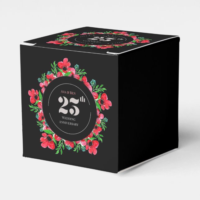 Red Poppies 25th Wedding Anniversary  Favor Box (Front Side)