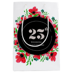 Red Poppies 25th Wedding Anniversary  Medium Gift Bag