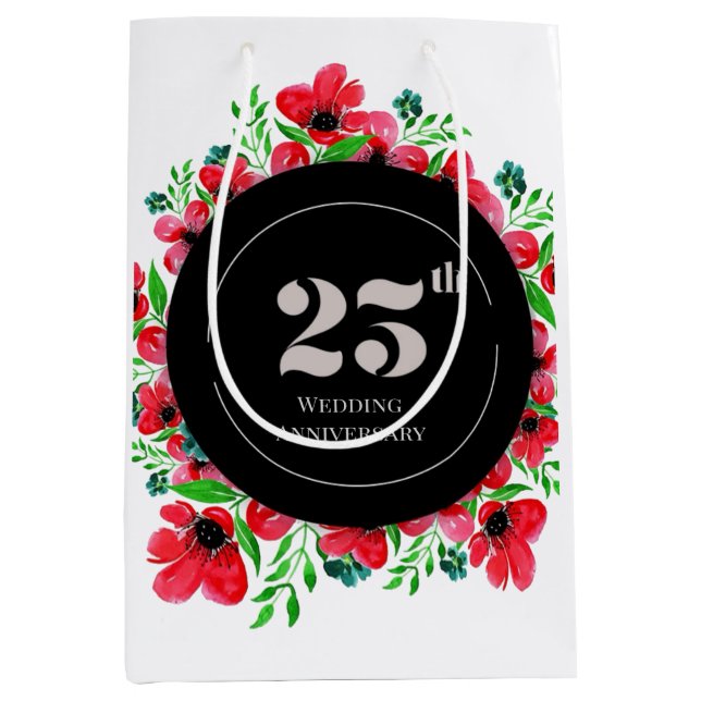 Red Poppies 25th Wedding Anniversary  Medium Gift Bag (Front)