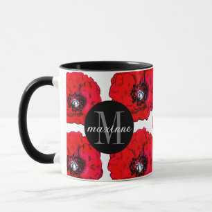Red Poppies Add Your Name and Initial Mug