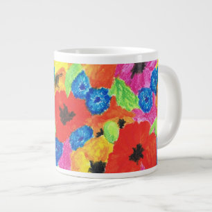 Red Poppies and Blue Cornflowers Floral Pattern Large Coffee Mug