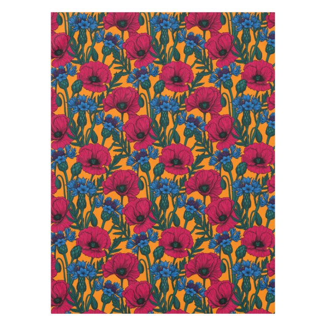 Red poppies and blue cornflowers on orange tablecloth (Front)