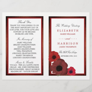 Red Poppies and Burlap Wedding Bi-fold Program