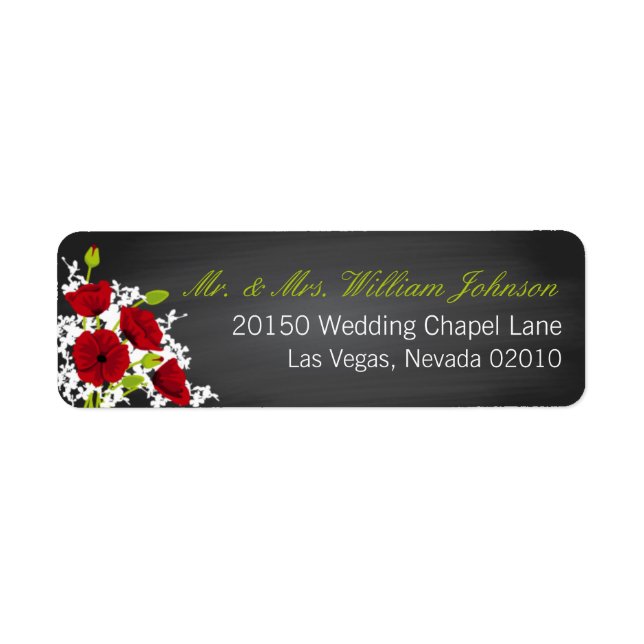 Red Poppies and Chalkboard Wedding Label (Front)