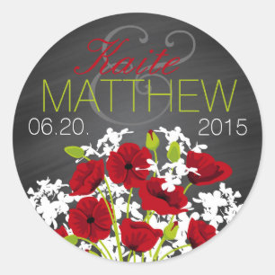 Red Poppies and Chalkboard Wedding Label