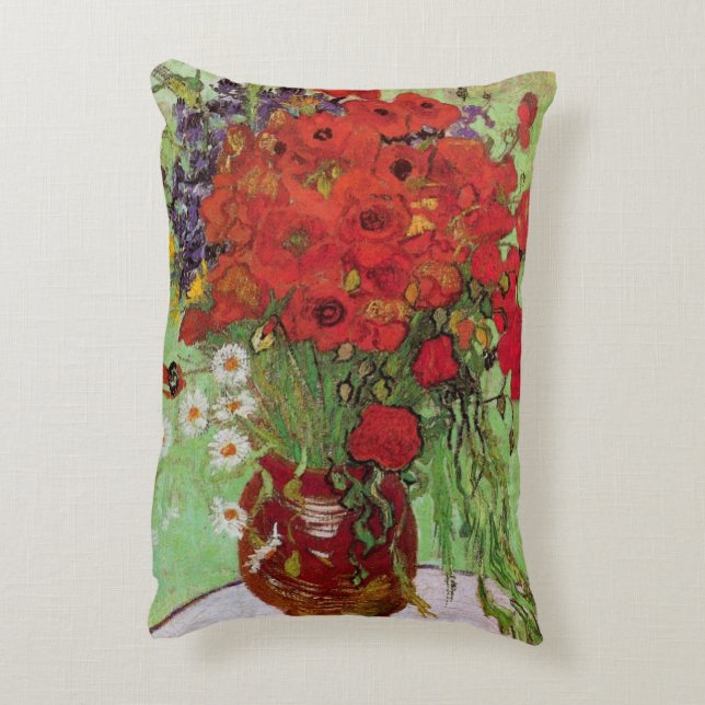 Red Poppies and Daisies by Vincent van Gogh Accent Pillow (Back(Vertical))