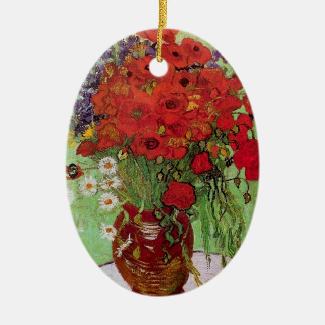 Red Poppies and Daisies by Vincent van Gogh Ceramic Ornament (Front)