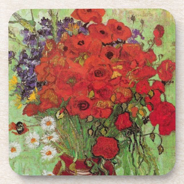 Red Poppies and Daisies by Vincent van Gogh Coaster (Front)