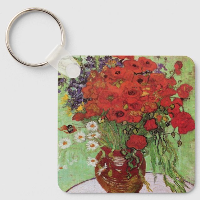 Red Poppies and Daisies By Vincent Van Gogh Keychain (Front)