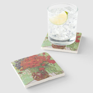 Red Poppies and Daisies By Vincent Van Gogh  Stone Coaster