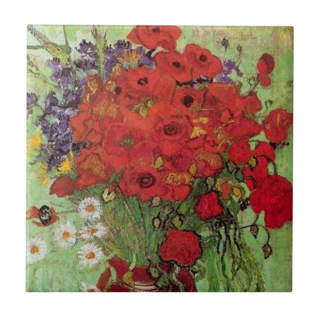 Red Poppies and Daisies by Vincent van Gogh Tile (Front)