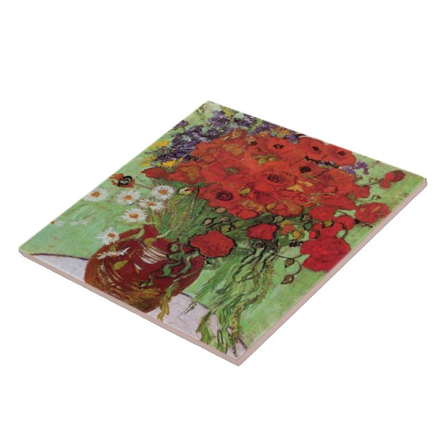 Red Poppies and Daisies By Vincent Van Gogh Tile (Side)