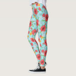 Red poppies and daisies modern floral pattern leggings<br><div class="desc">Modern hand-drawn watercolors red poppies flowers accented with white and yellow daisies. Cool floral design,  bright colours flowers on a light-blue background,  making red flowers to stand out.</div>
