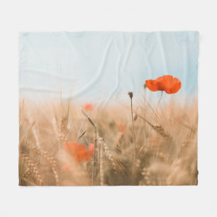 Red Poppies and Gold Barley Fleece Blanket