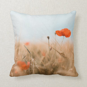 Red Poppies and Gold Barley Throw Pillow