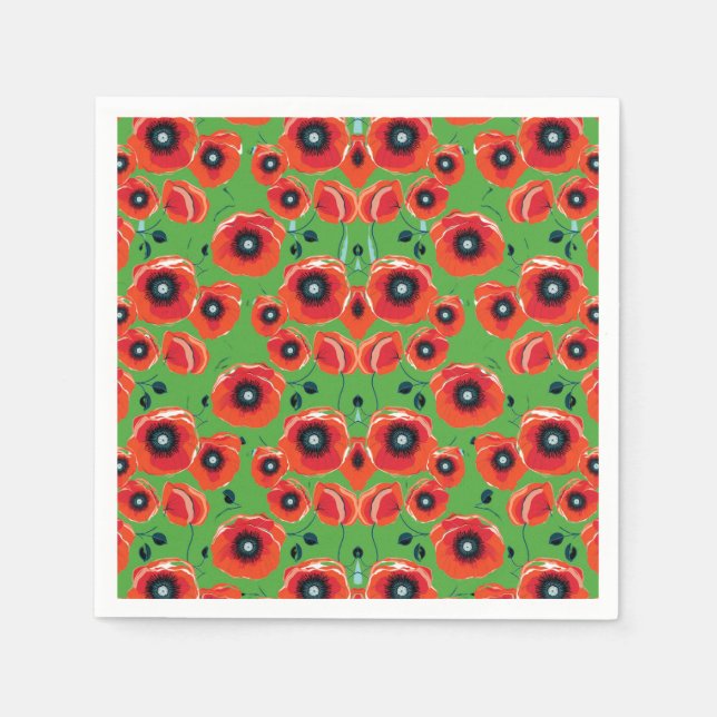 Red Poppies Apple Green Napkin (Front)