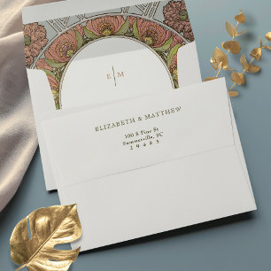Red Poppies Art Nouveau Vintage Cream Envelope