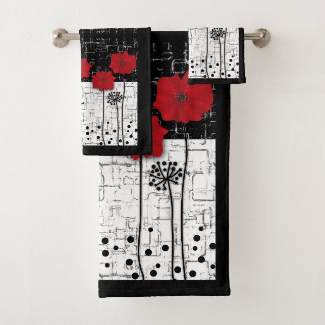 Red poppies  bath towel set (Insitu)