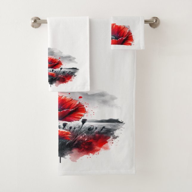 "Red Poppies"  Bath Towel Set (Insitu)