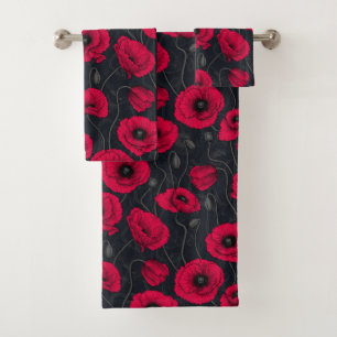 Red Poppies Bath Towel Set