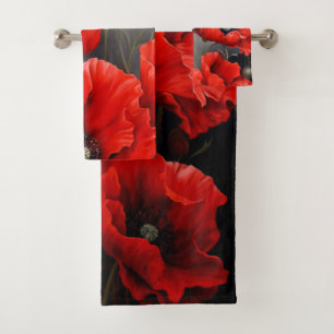 Red poppies bath towel set