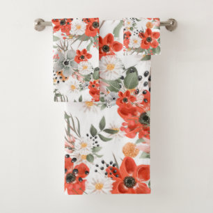 Red Poppies Bath Towel Set