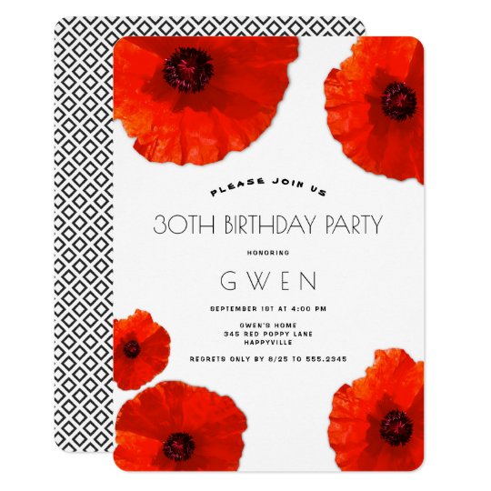 Red Poppies Birthday Party Invitation