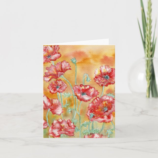 "Red Poppies" Blank Notecard (Front)