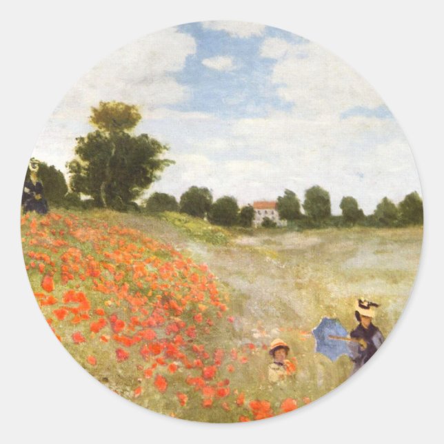Red Poppies Blooming - Claude Monet Classic Round Sticker (Front)