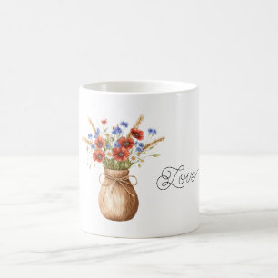 Red Poppies Blue Flowers Coffee Mug