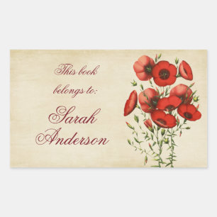 Red Poppies Book plate Stickers This Belongs To