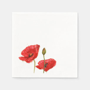 Red Poppies Bud Napkin