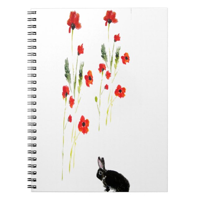 Red Poppies Bunny Rabbit Floral Notebook (Front)