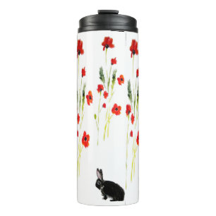 Red Poppies Bunny Rabbit Floral Thermal Tumbler