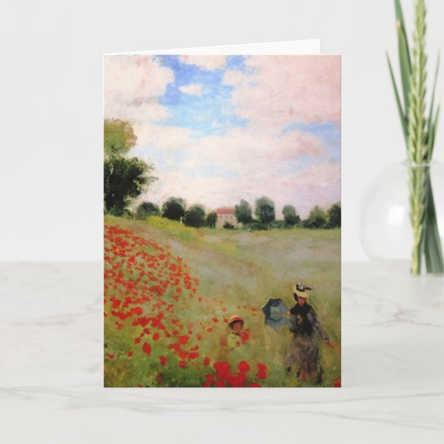 Red Poppies by Monet - Poppy Field Parasol Woman Card (Front)