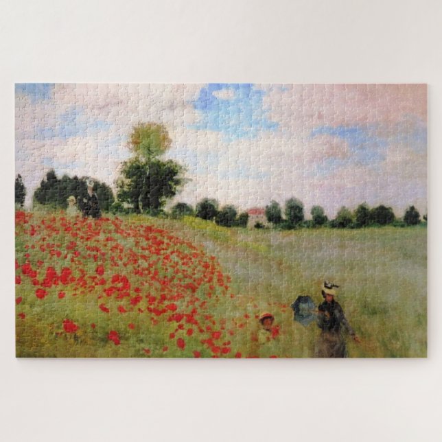 Red Poppies by Monet - Poppy Field Parasol Woman Jigsaw Puzzle (Horizontal)