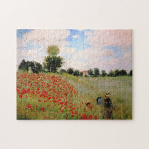 Red Poppies by Monet - Poppy Field Parasol Woman Jigsaw Puzzle
