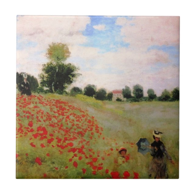 Red Poppies by Monet - Poppy Field Parasol Woman Tile (Front)