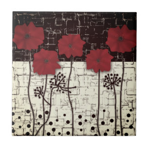 Red poppies ceramic tile