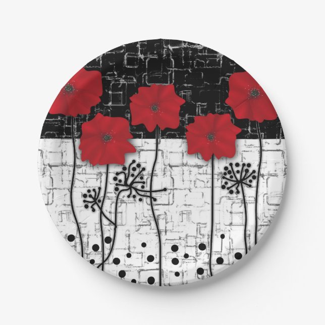 Red poppies ceramic tile paper plate (Front)