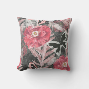 Red poppies.Colourful floral print. Throw Pillow