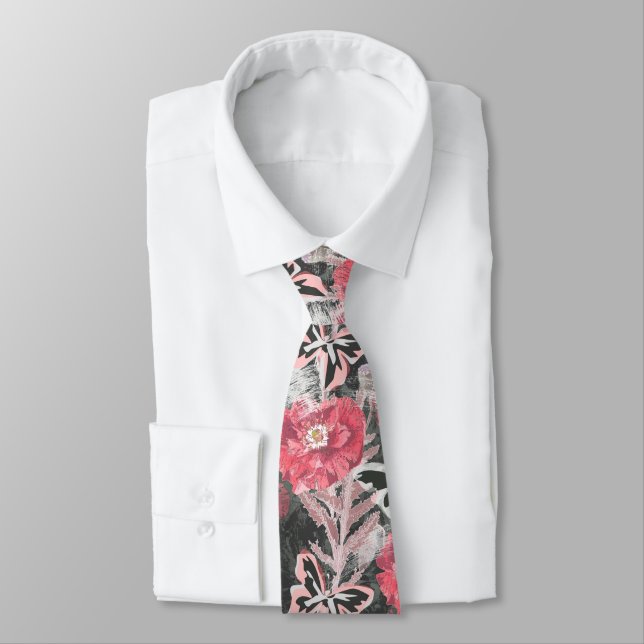 Red poppies.Colourful floral print. Tie (Tied)