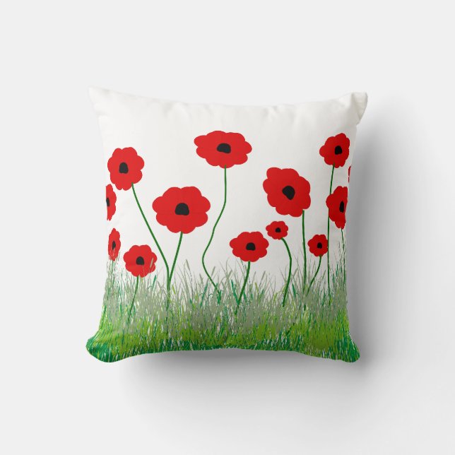 Red Poppies Decorative Pillow (Front)
