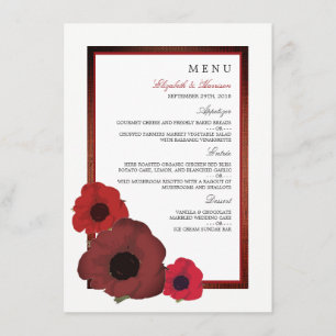 Red Poppies et Burlap Menu Mariage
