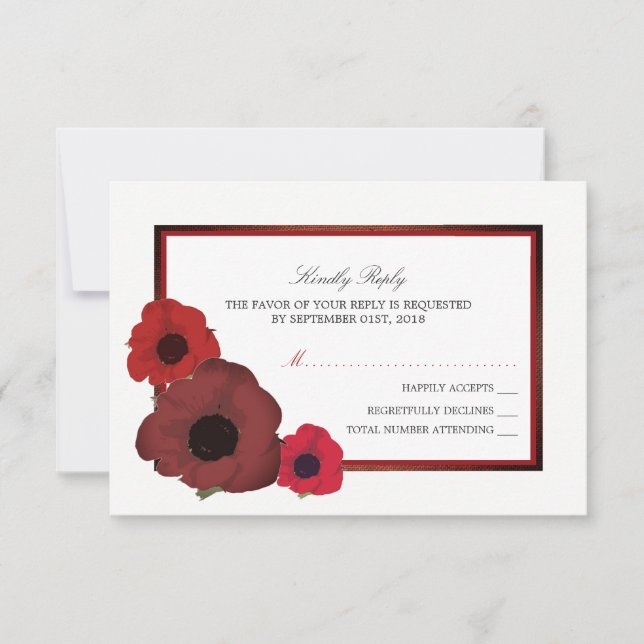 Red Poppies et Burlap Wedding RSVP (Devant)
