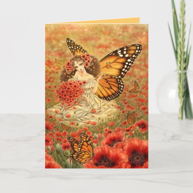 Red Poppies Fantasy Art Greeting Card (Front)