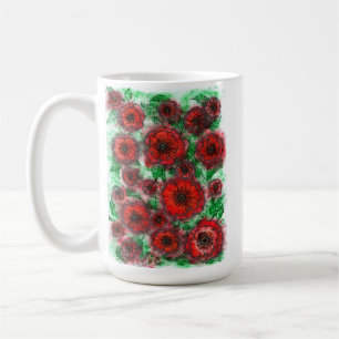 Red Poppies Field Watercolor Botanical Line Art Ce Coffee Mug