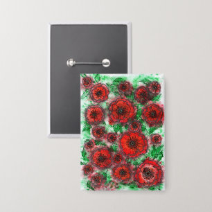 Red Poppies Field Watercolor Botanical Line Art Re