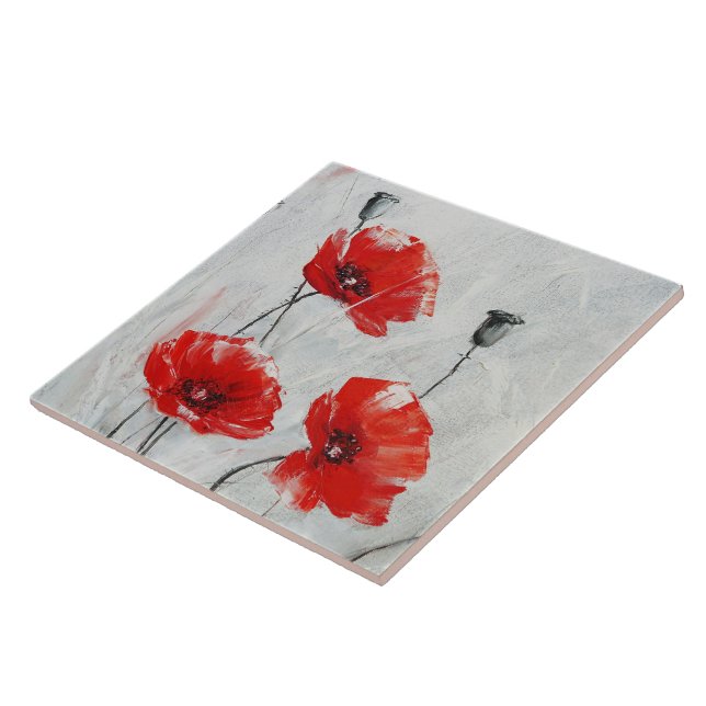 Red Poppies, Fine oil on canvas by N.Stangrit Tile (Side)
