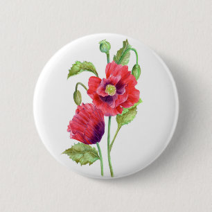 Red Poppies Floral Art 2 Inch Round Button